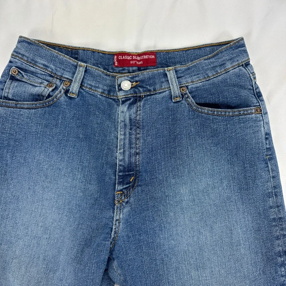 Levis 512 Slim Stretch Blue Jeans Fringe Hem High Rise Women's Size 12‎